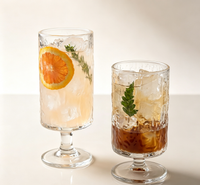 Ins-Style Ice Pattern Embossed Footed Glass, Commercial Cafe Cup for Cold Brew Beverages
